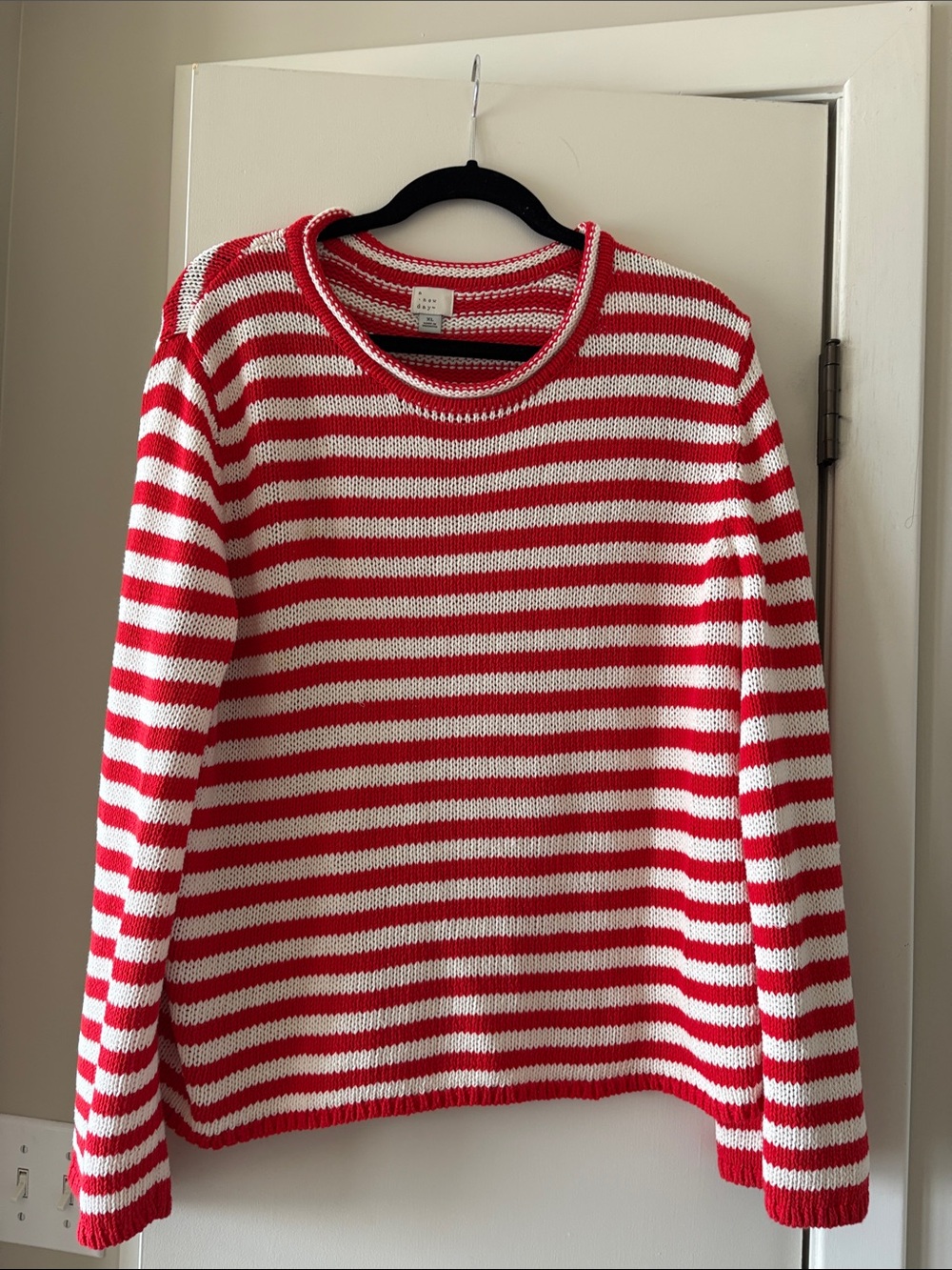 a new day Red & White Striped Crewneck Sweater